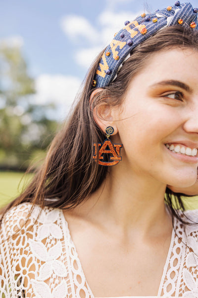 Auburn Orange Glitter & Navy AU Logo Earrings