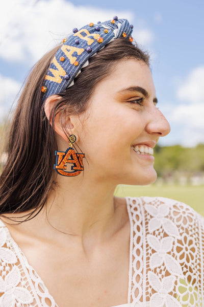 Auburn Orange Glitter & Navy AU Logo Earrings