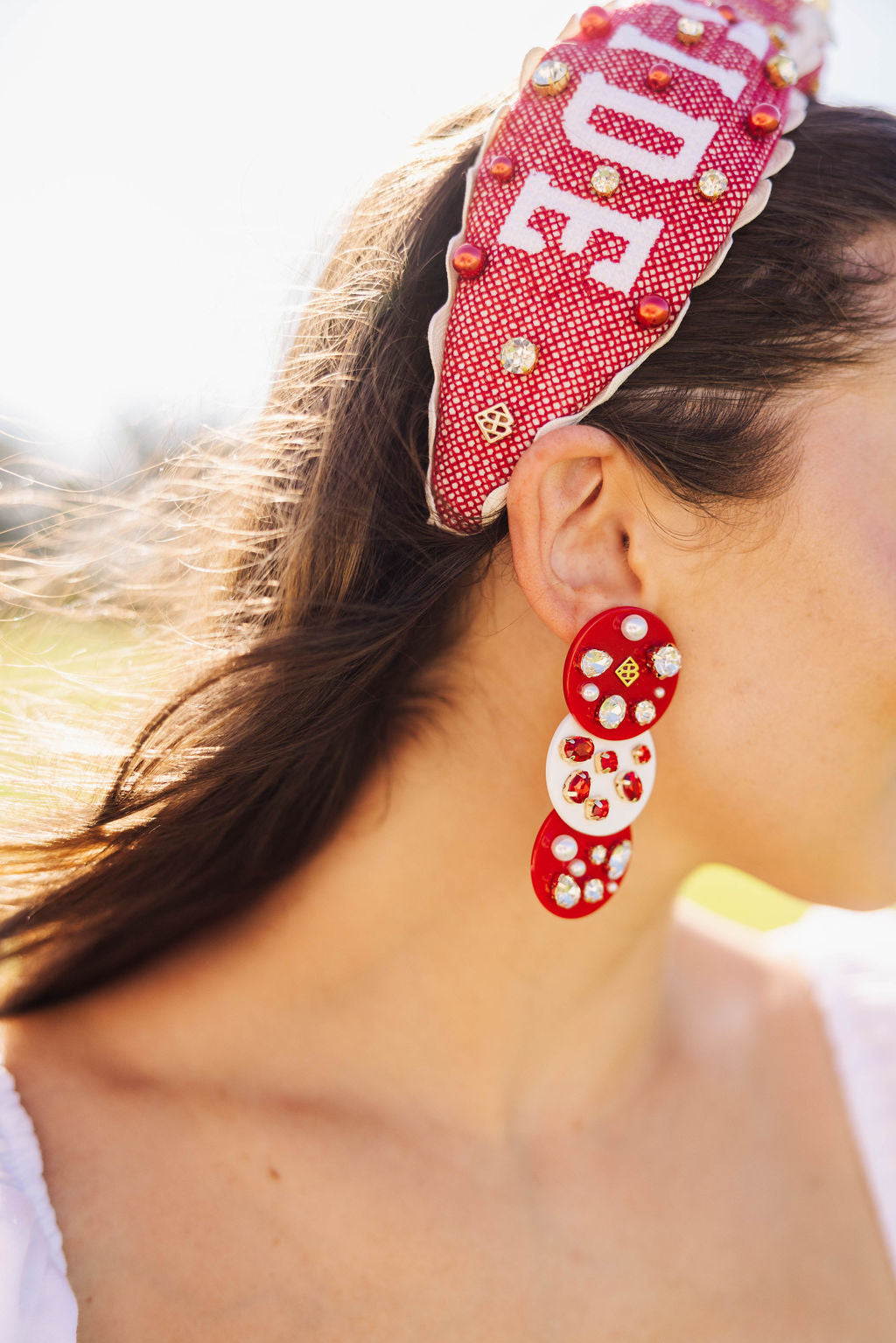 Crimson and White Triple Dot Earrings