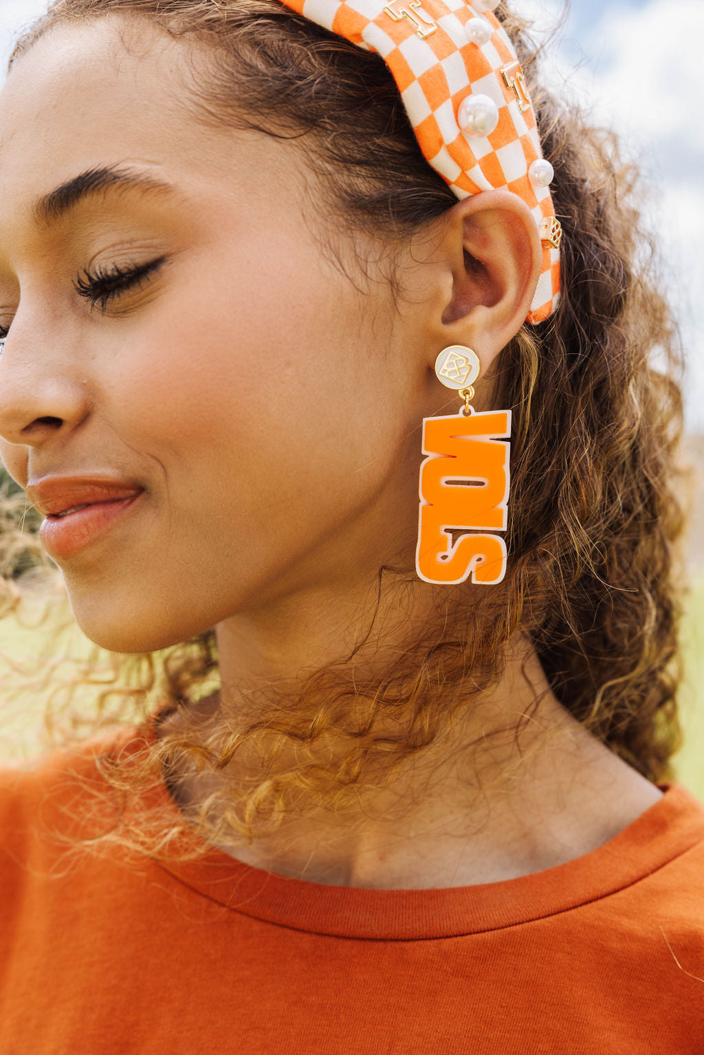 University of Tennessee Orange and White Checkerboard Tennessee Logo Headband