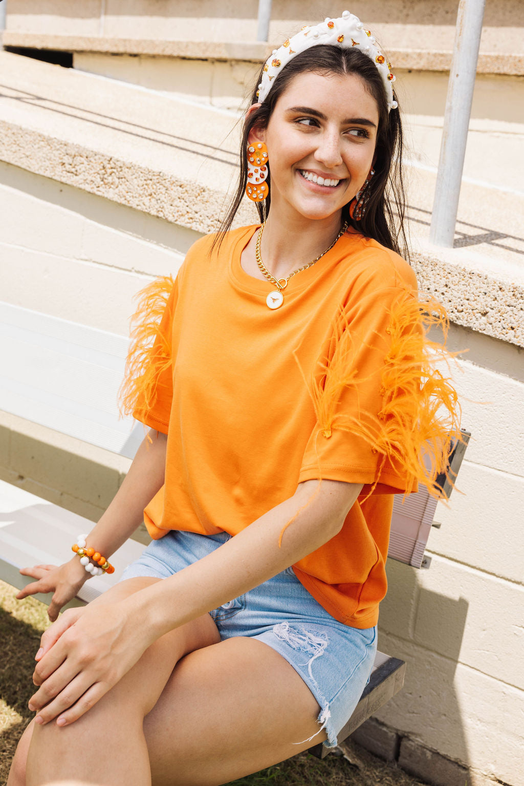 Orange and White Triple Dot Earrings