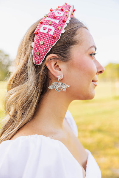 Arkansas Silver Running Razorback Earring with BC Logo