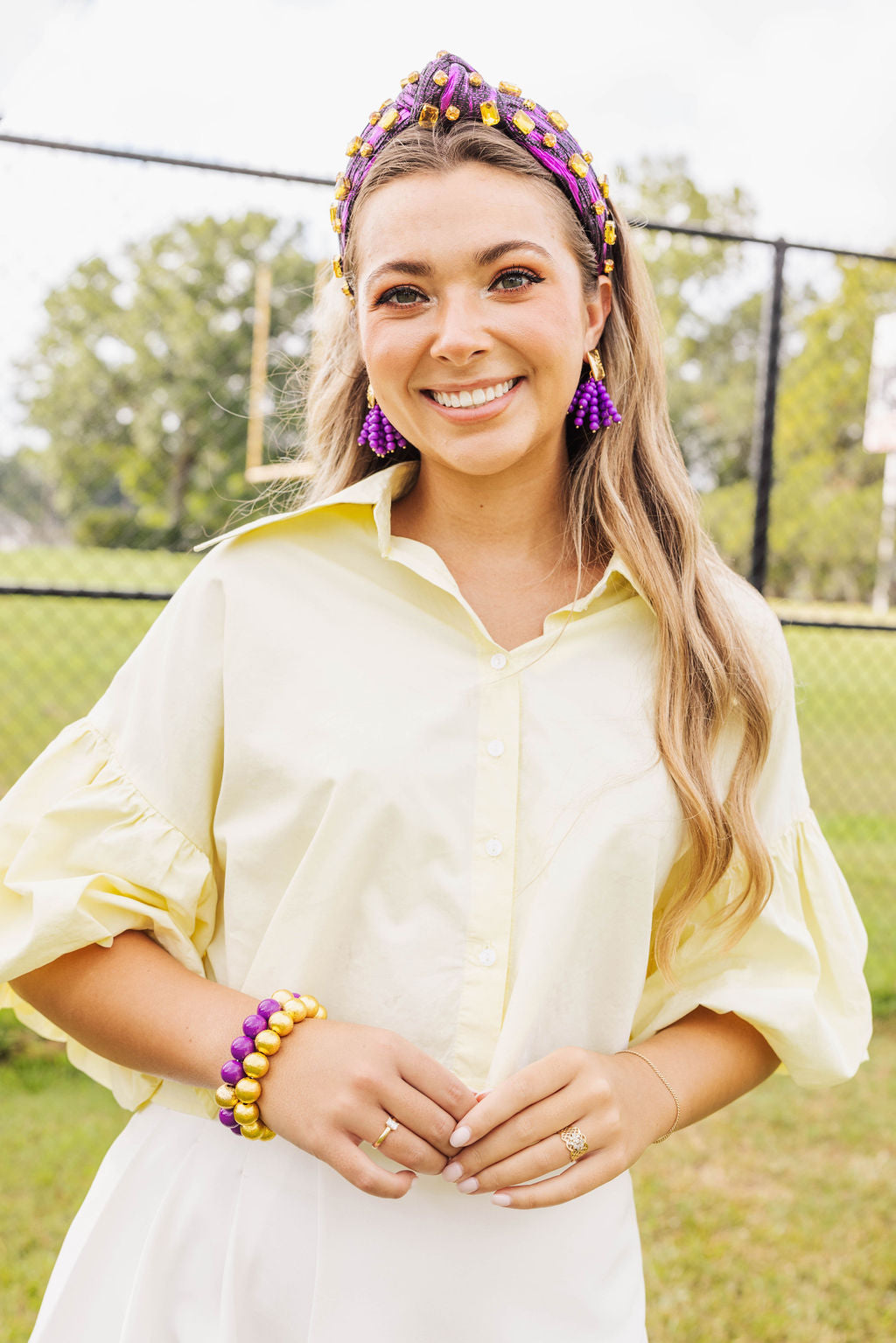 Purple Tiger Stripe Headband with Yellow Crystals