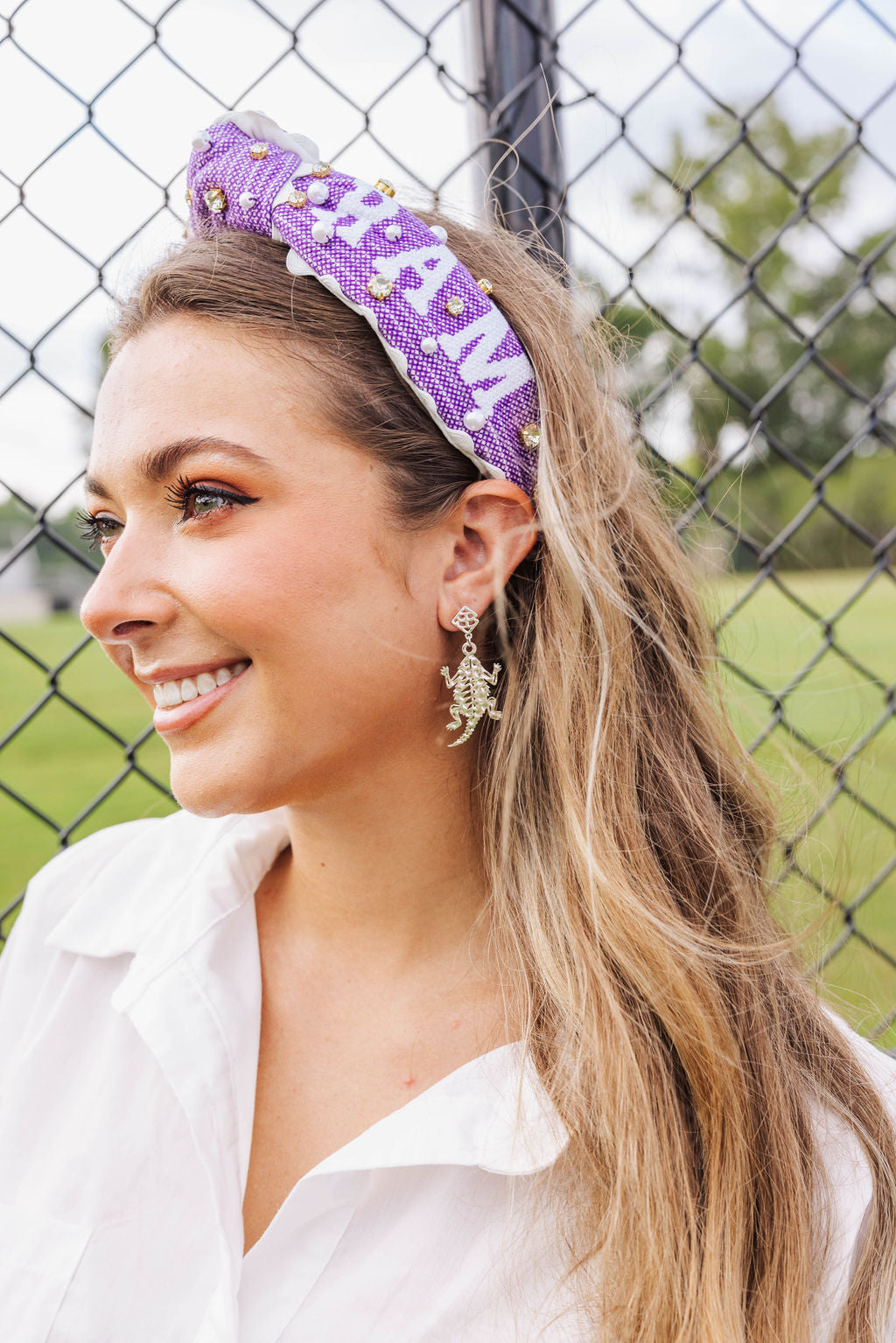 TCU Silver Horned Frog Earring with BC Logo