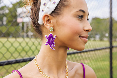 TCU Purple and White Horned Frog Earrings