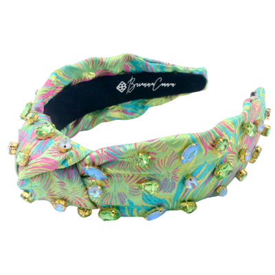 Adult Size Bright Green Floral Headband with Pink and Blue