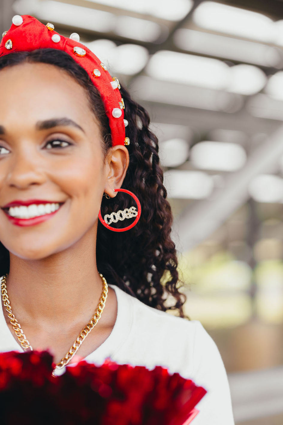 Houston COOGS Red Pavé Hoop Earrings