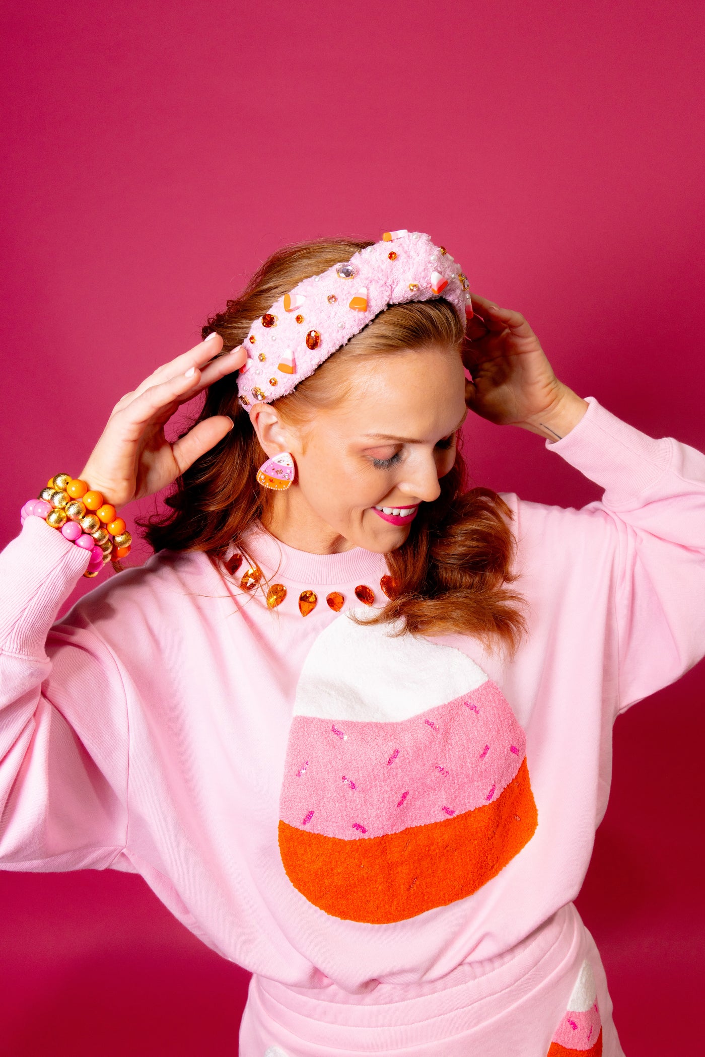 Adult Size Pink Candy Corn Headband with Crystals