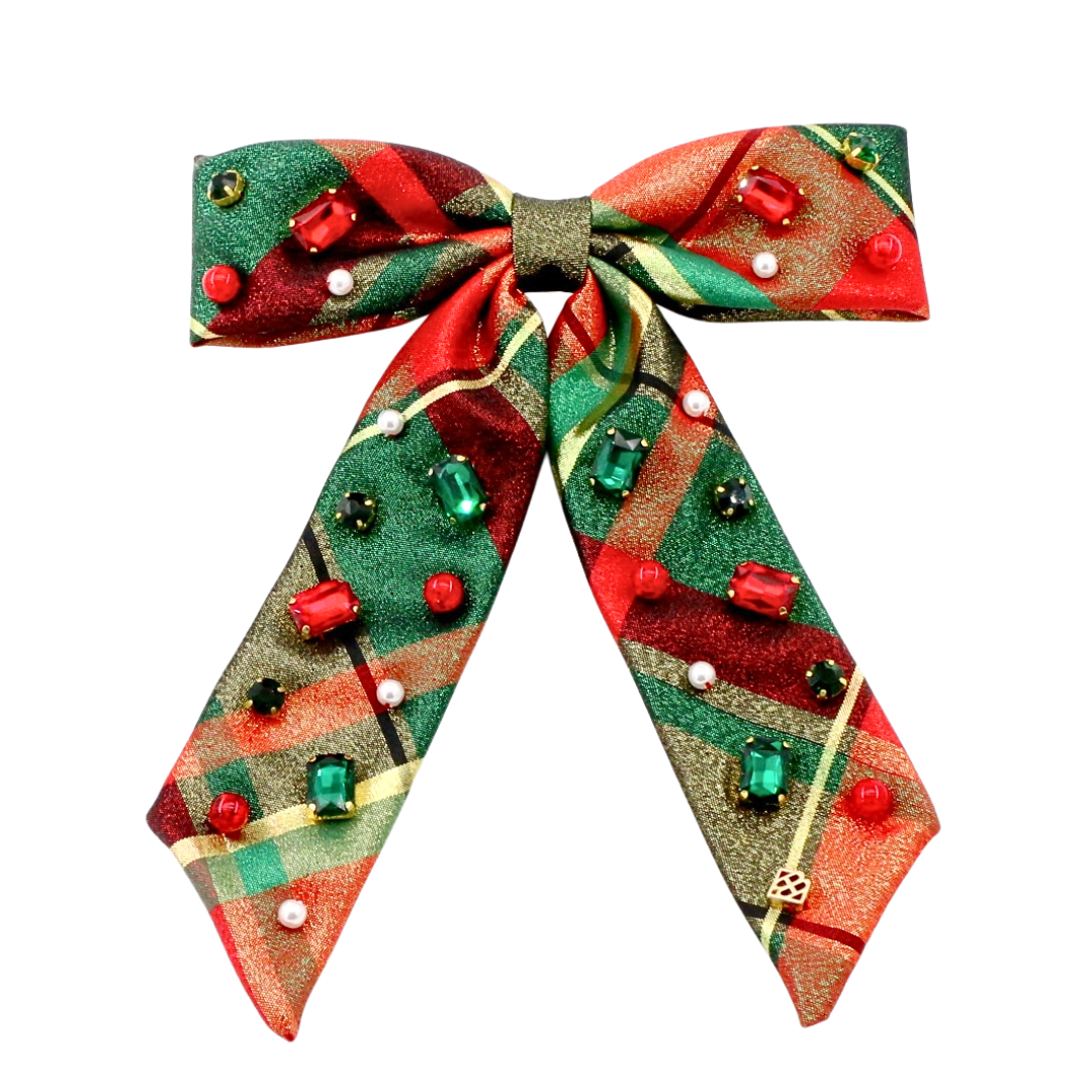 Holiday Plaid Shimmer Bow Barrette