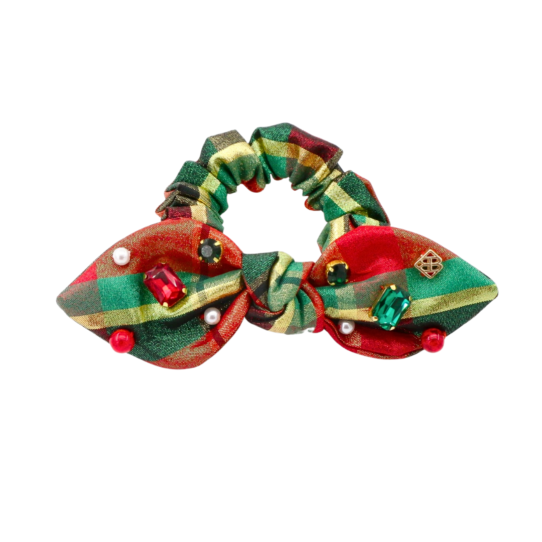 Classic Christmas Shimmer Plaid Bow Scrunchie