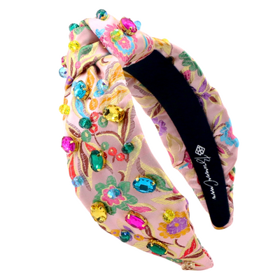 Adult Size Colorful Floral Brocade Headband with Crystals