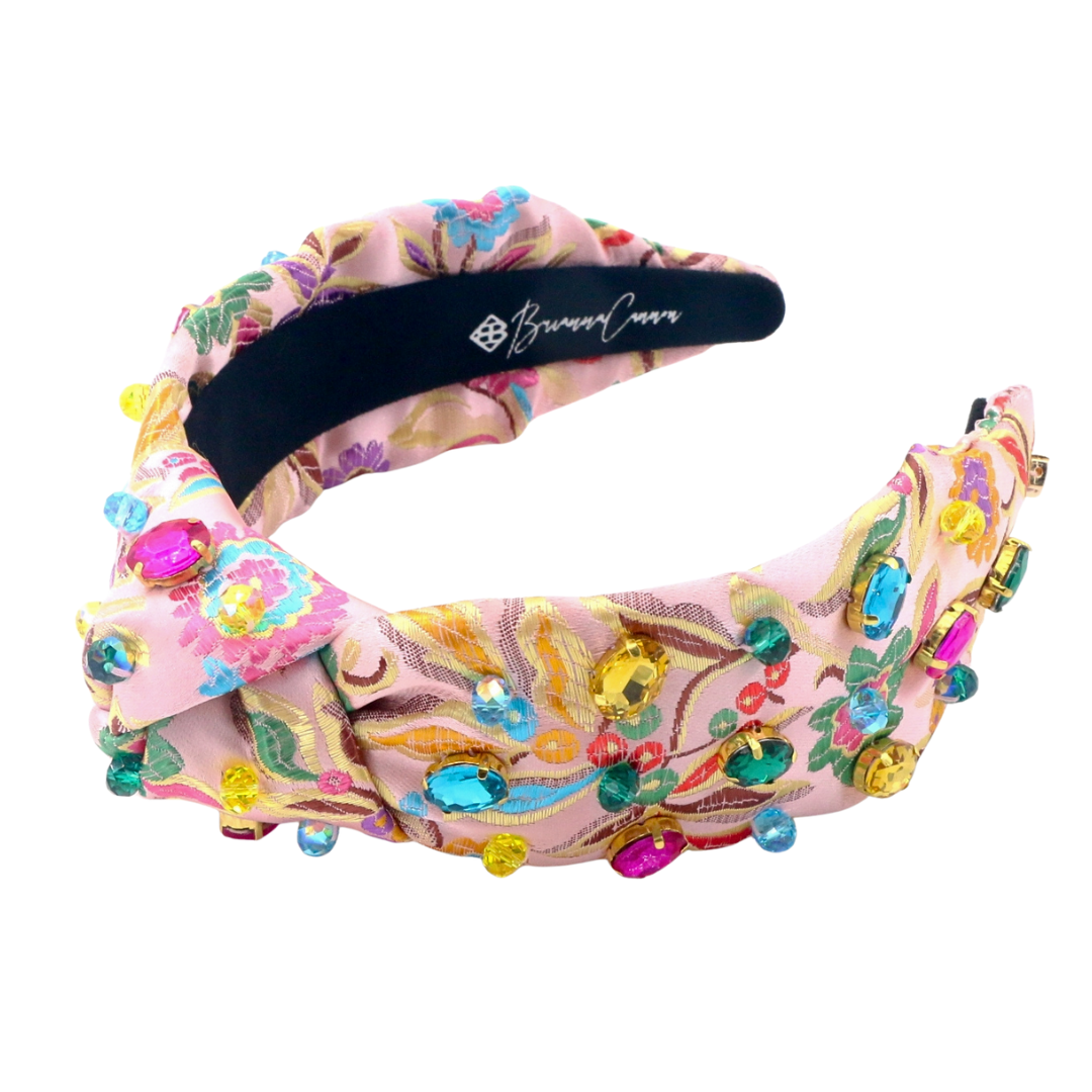 Adult Size Colorful Floral Brocade Headband with Crystals