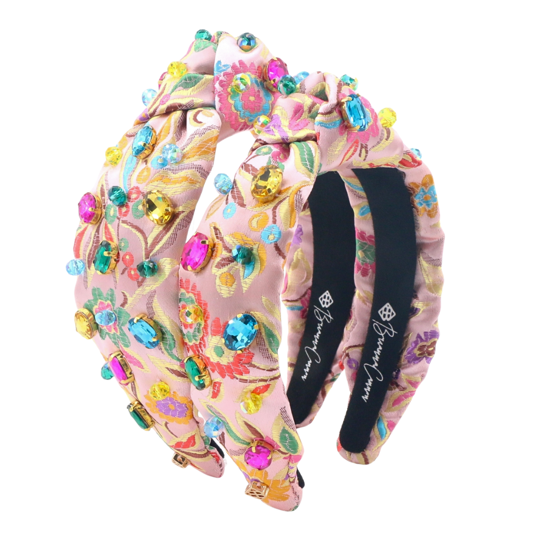 Adult Size Colorful Floral Brocade Headband with Crystals