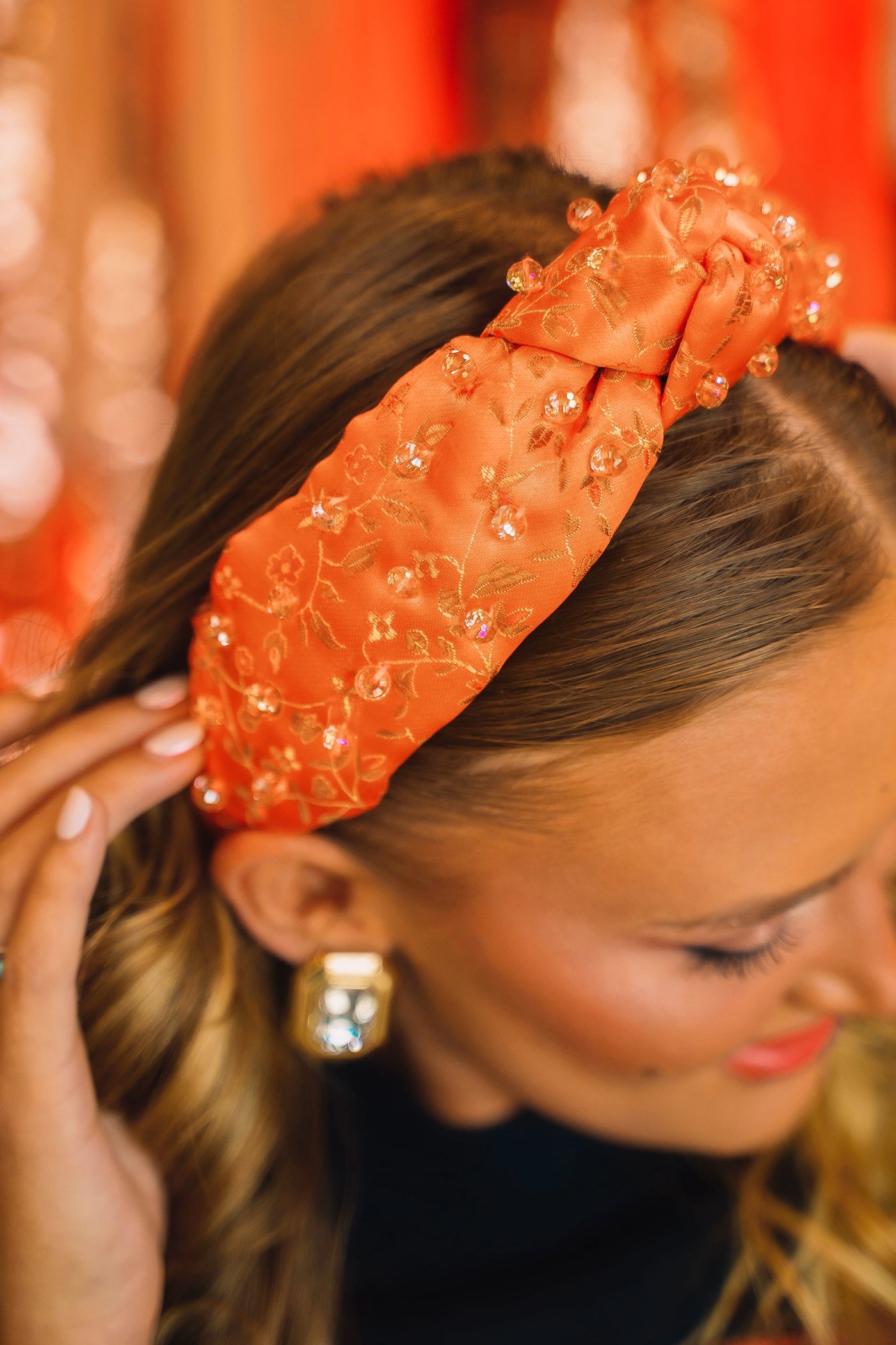 Orange Blossom Silk Headband with Beads