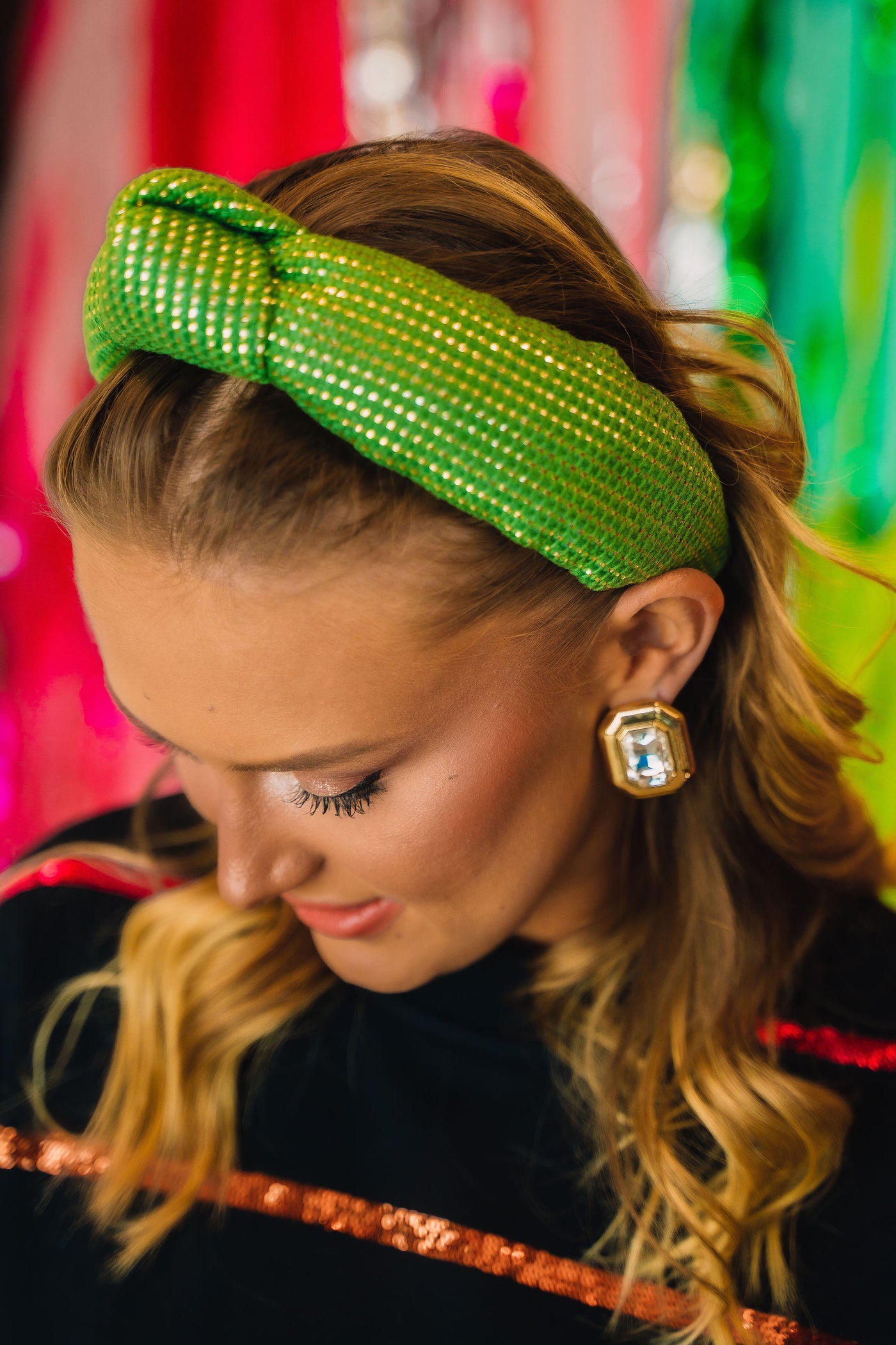 Adult Size Solid Tweed and Gold Headband in Green