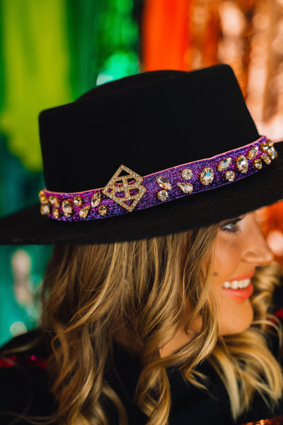 Purple Hat Band with White Crystals