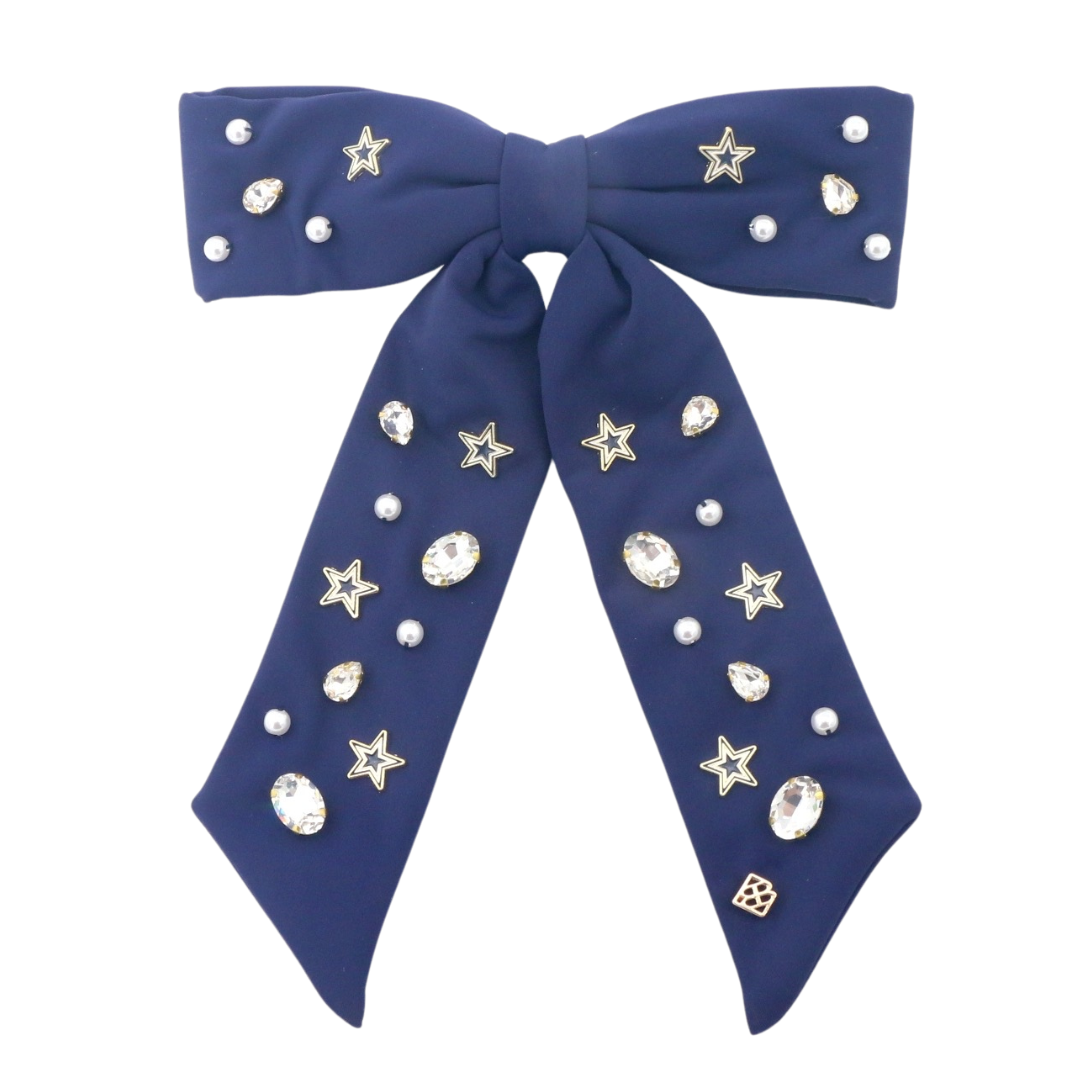 Navy and Silver Star Bow  Barrette