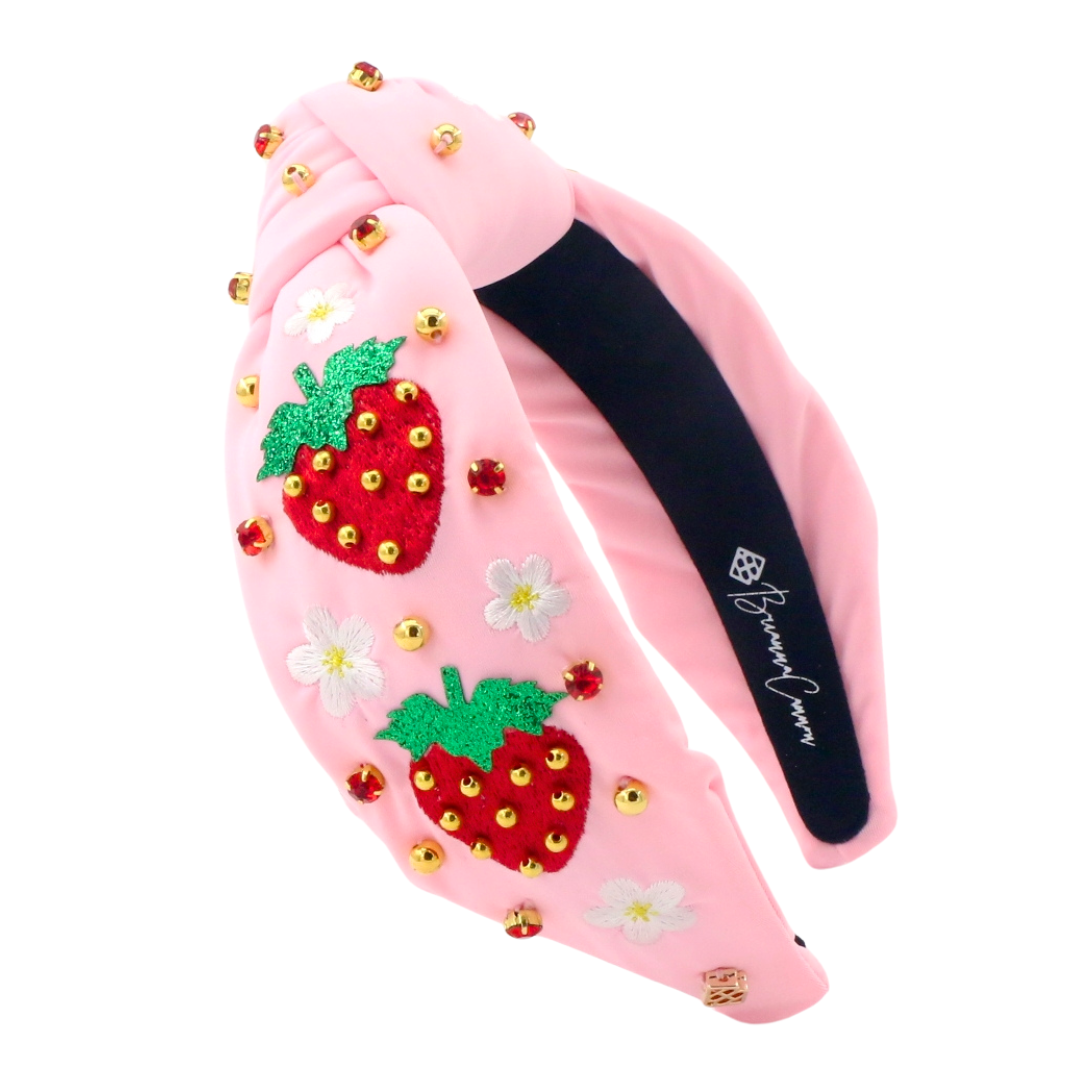 Adult Size Embroidered Strawberry Headband with Crystals & Beads