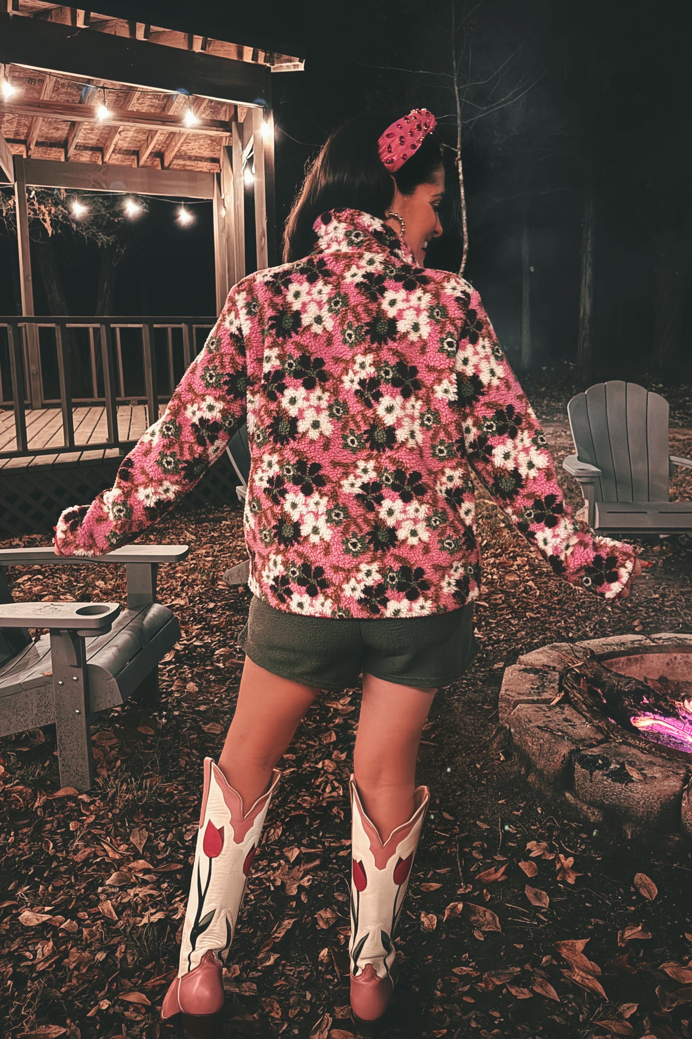 BC Pink & Green Floral Pile Fleece Jacket