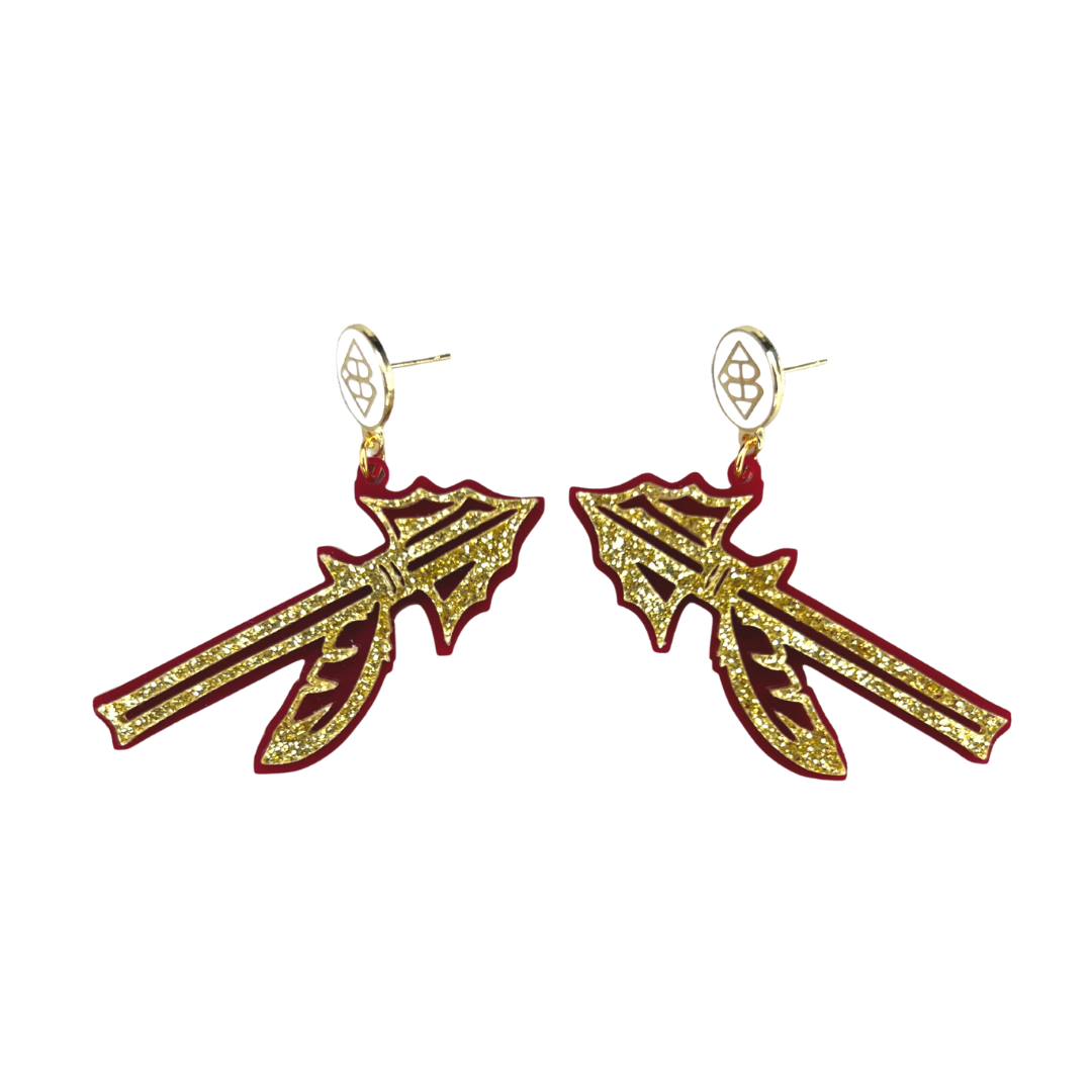 Florida State Gold Glitter Spear Earrings