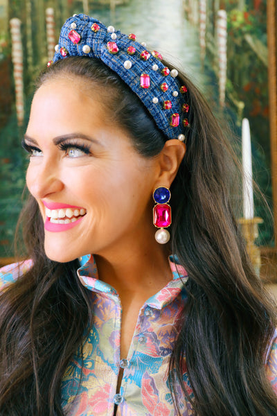 BC x Stylin Brunette - Hot Pink & Blue Jewel & Pearl Earrings