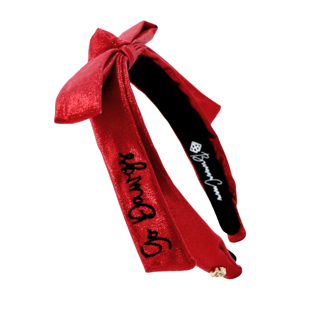 Georgia Red Thin Embroidered Ribbon Bow Headband