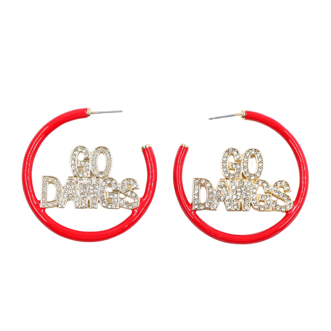 Georgia GO DAWGS Red Pavé Hoop Earrings