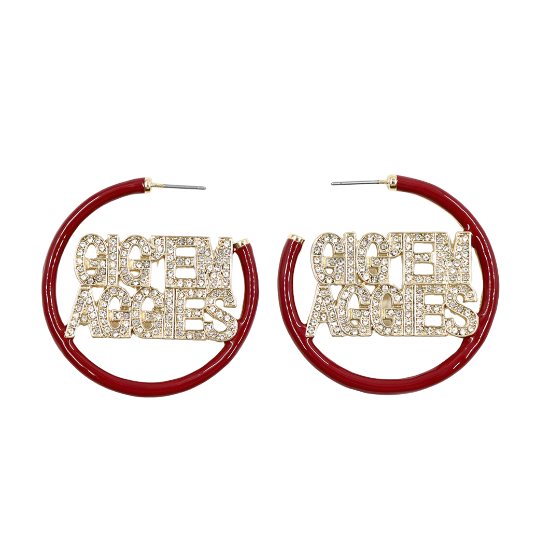 Texas A&M GIG'EM Maroon Pavé Hoop Earrings