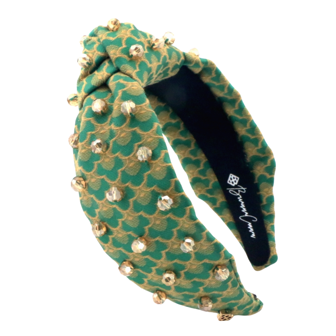 Adult Size Green Scalloped Headband with Gold Beads