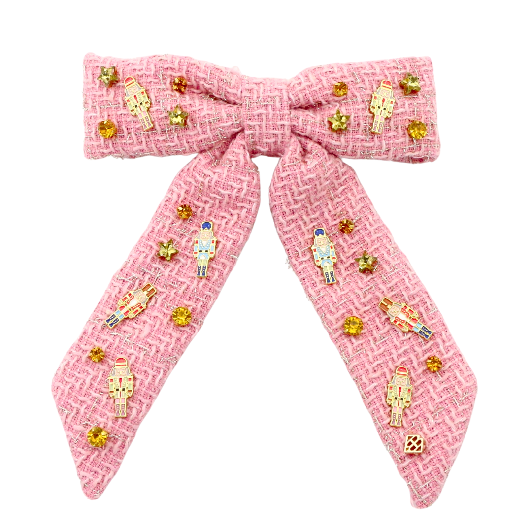 Pink and Gold Metallic Tweed Nutcracker Bow Barrette