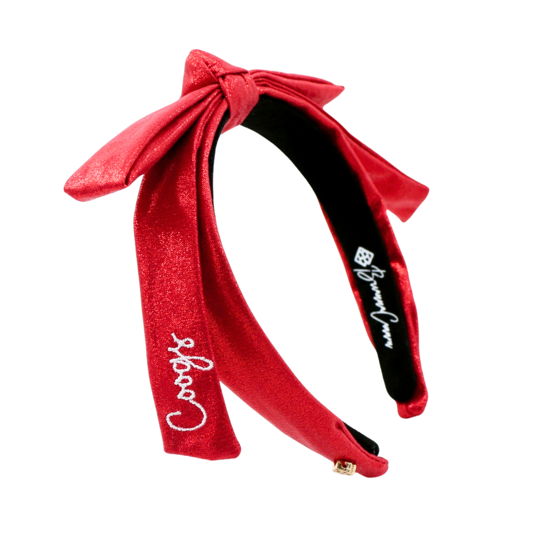 Houston Red Thin Embroidered Ribbon Bow Headband