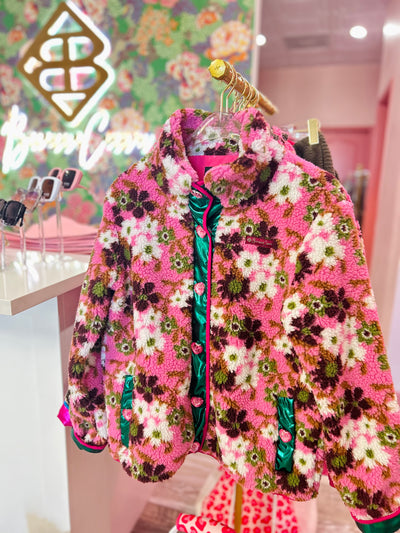 BC Pink & Green Floral Pile Fleece Jacket