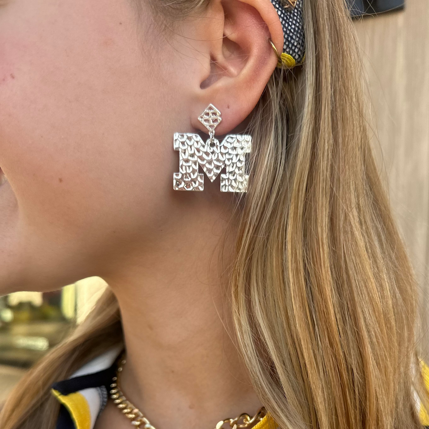 Michigan Silver Logo Earring with BC Logo