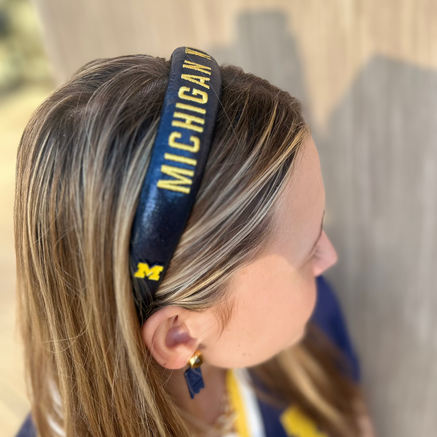 Michigan Navy Thin Embroidered Headband