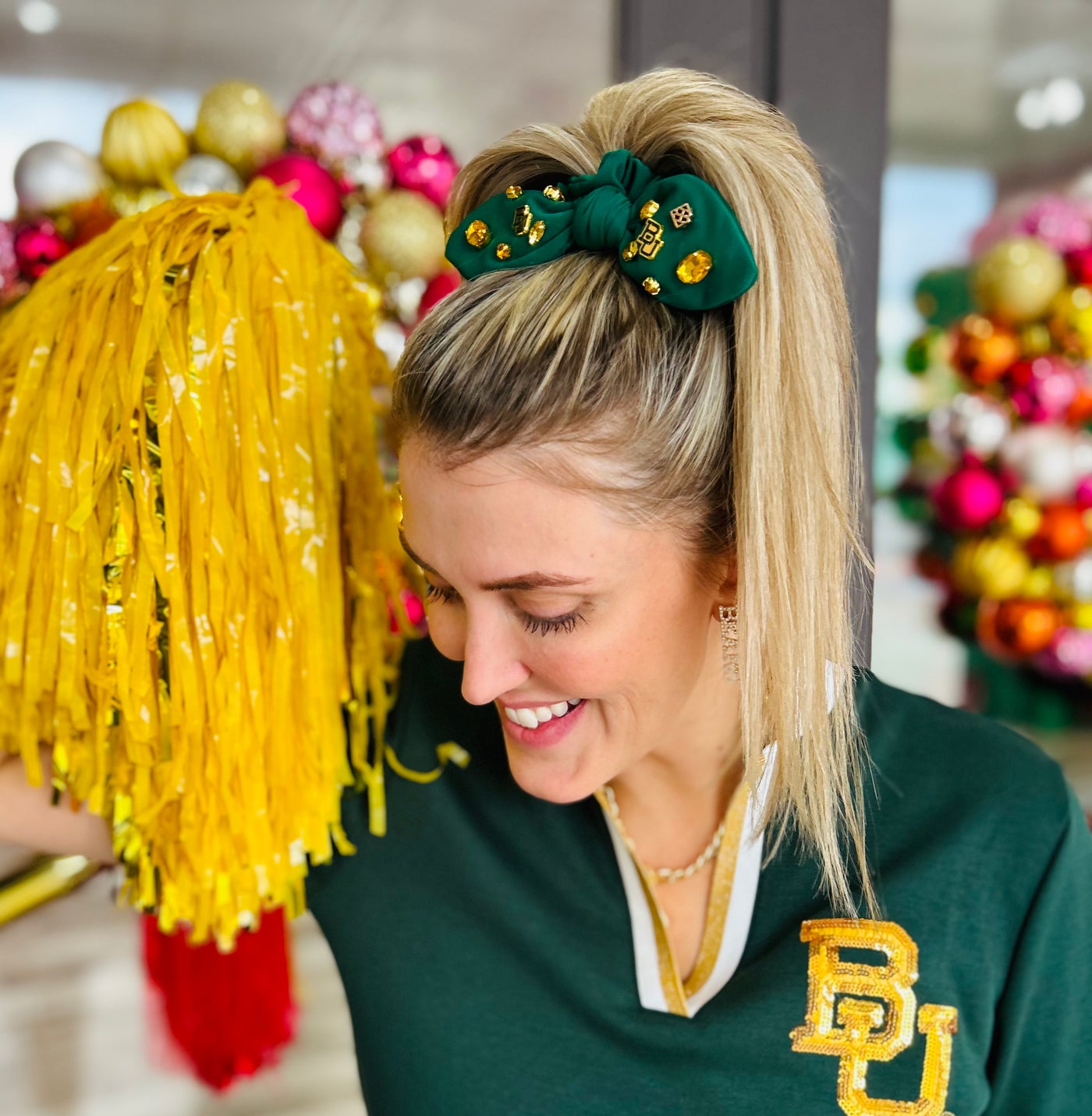 Baylor Green Logo Bow Scrunchie