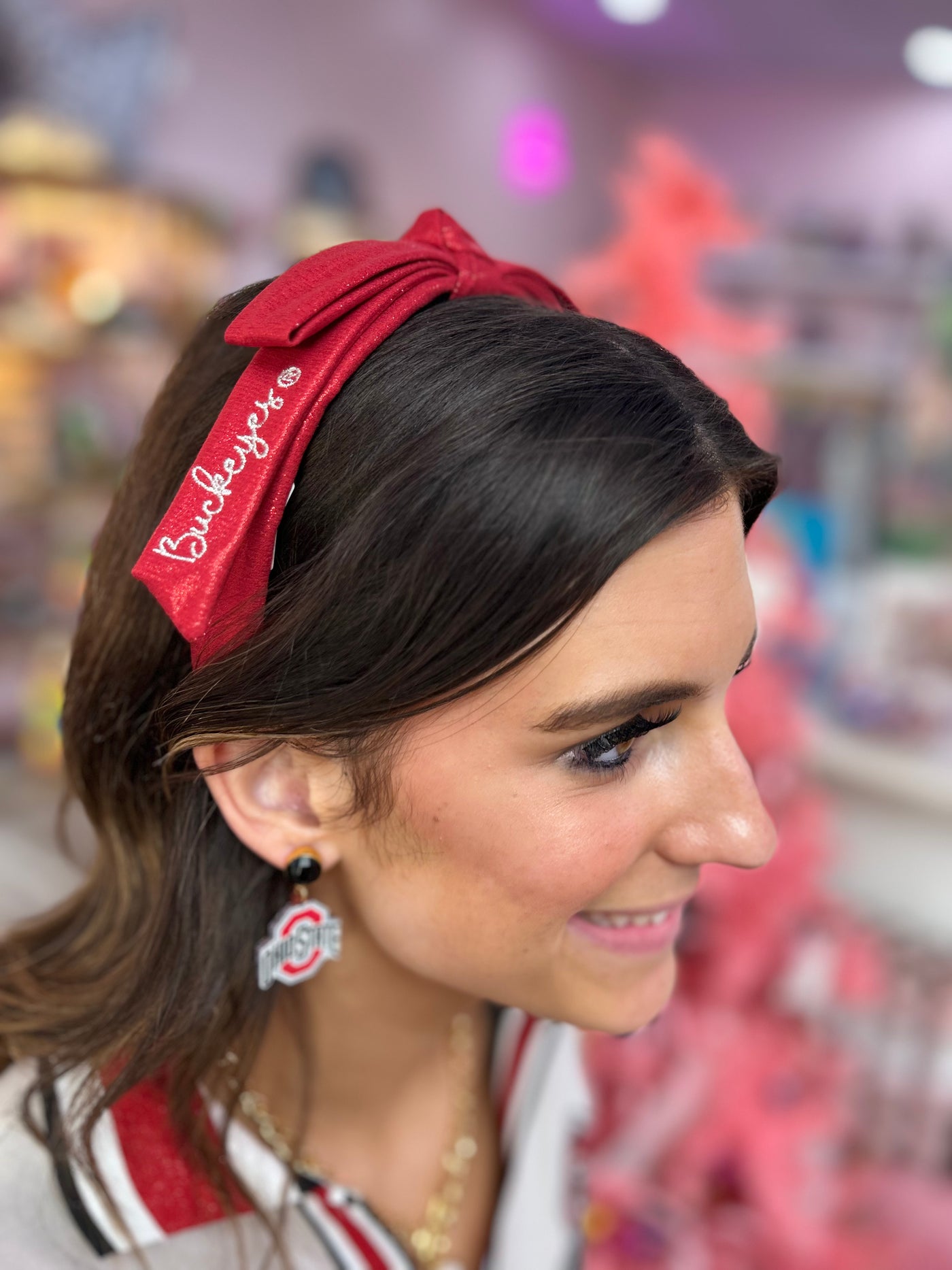 Ohio State Scarlet Thin Embroidered Ribbon Bow Headband