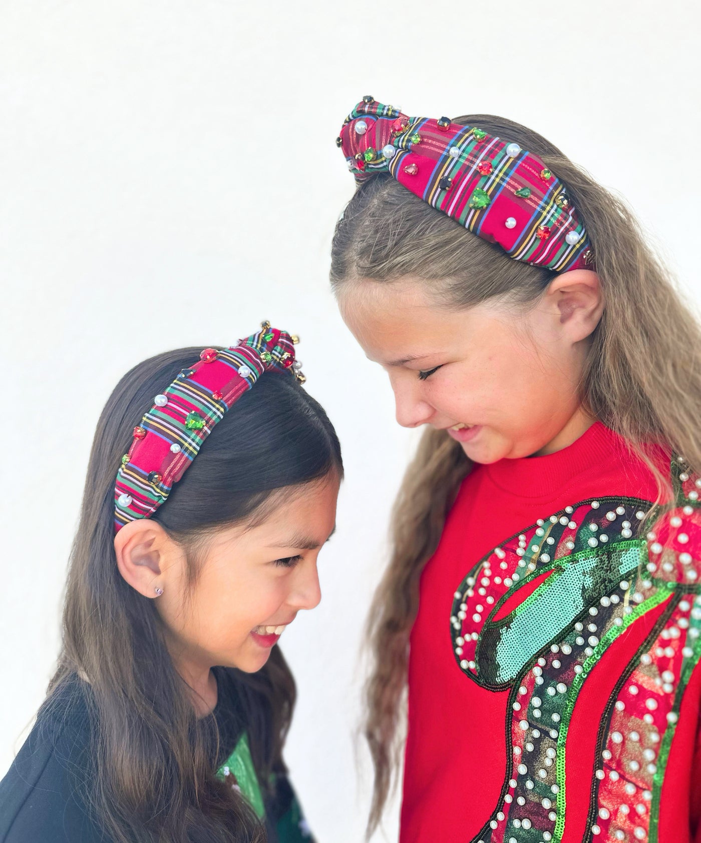 Child Size Tartan Plaid Headband with Crystals and Pearls