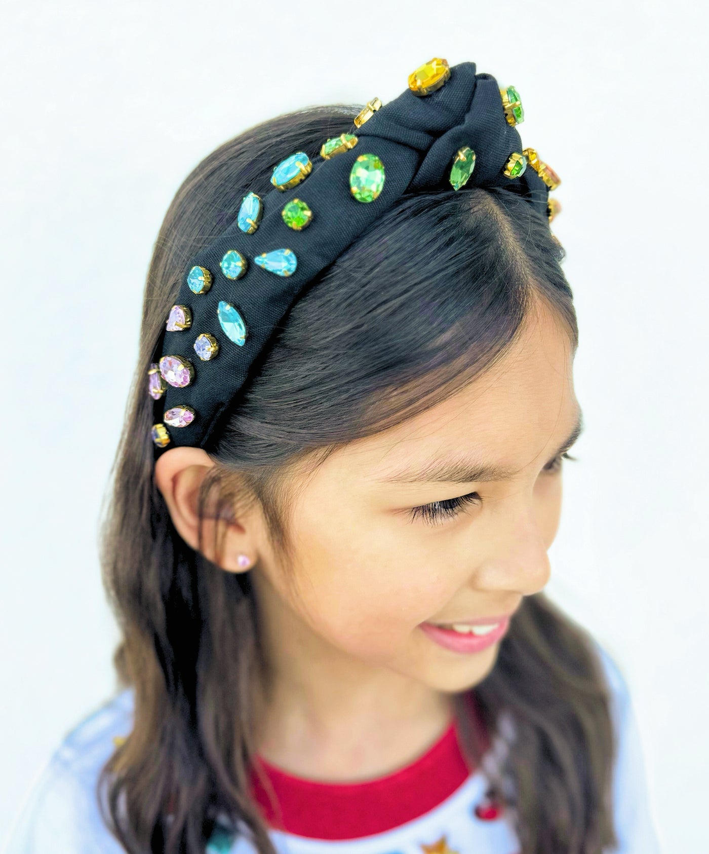 Child Size Black Rainbow Gradient Headband With Hand-Sewn Crystals