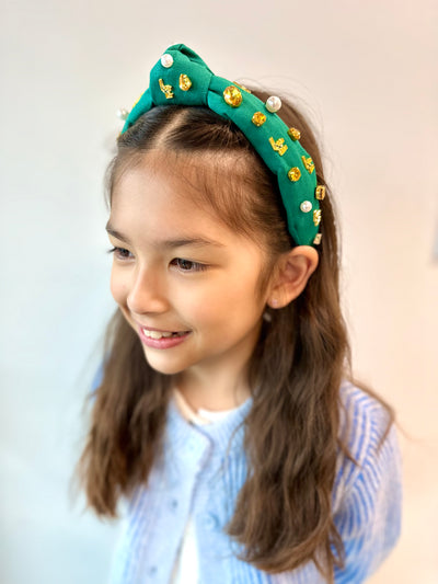 Child Size Green LCA Logo Headband With Pearls and Crystals