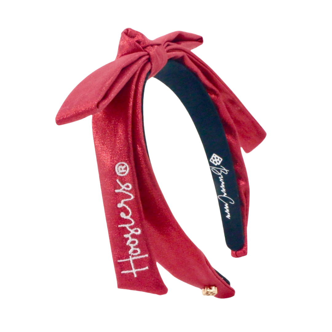 Indiana Crimson Thin Embroidered Ribbon Bow Headband