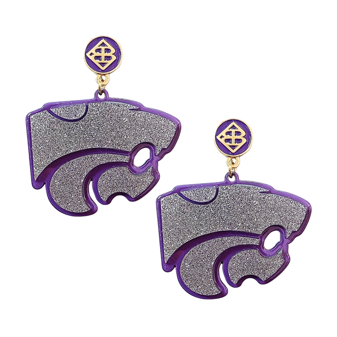 Kansas State Silver Wildcat Earrings