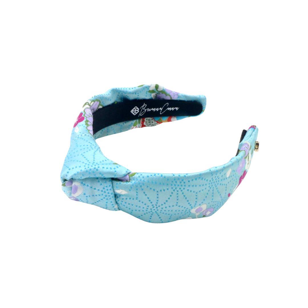 Child Size Light Blue Floral Silk Headband