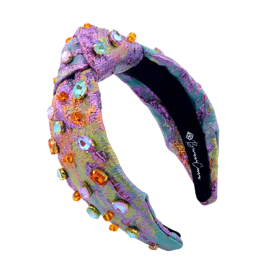 Adult Size Metallic Iridescence Brocade Headband With Crystals