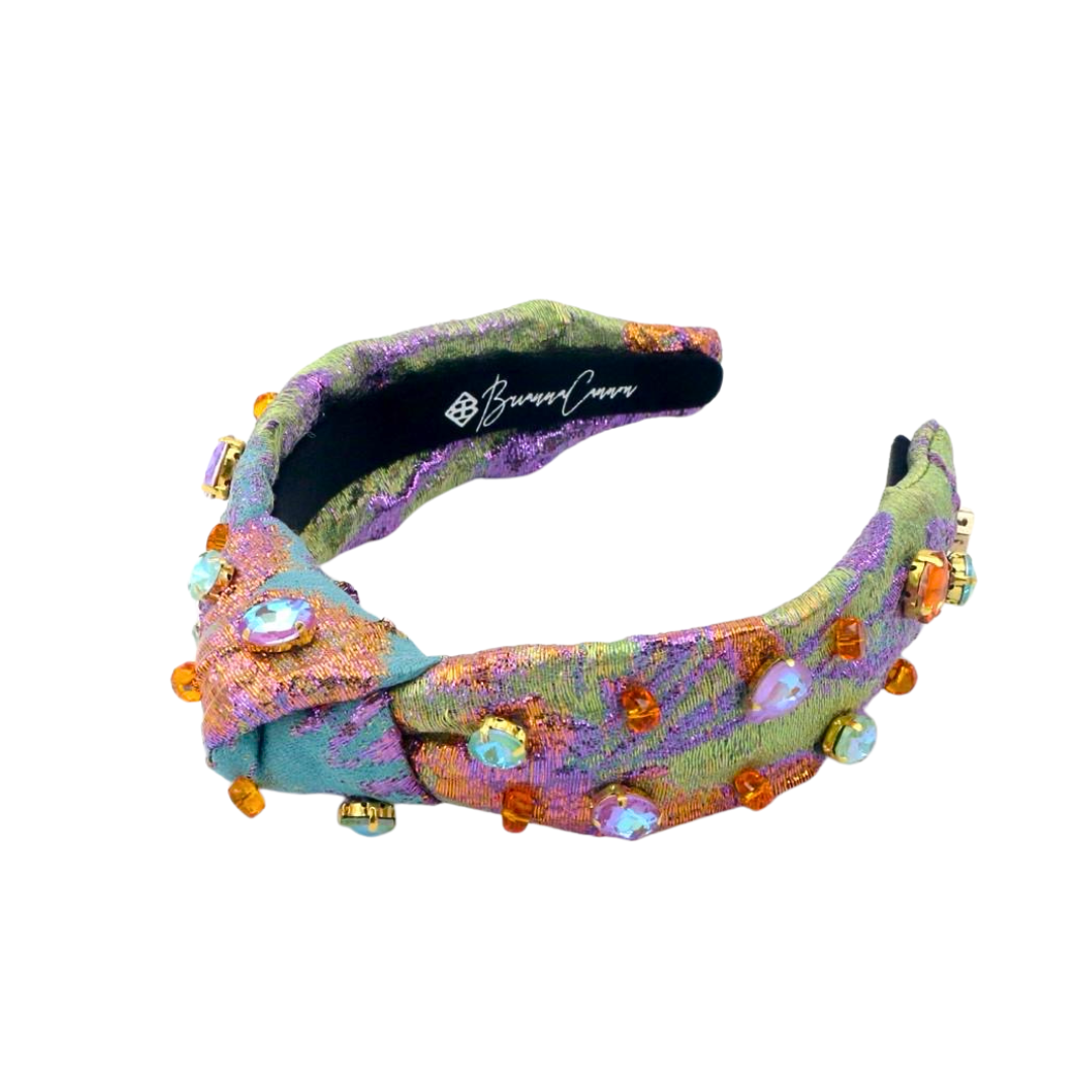 Child Size Metallic Iridescence Brocade Headband With Crystals