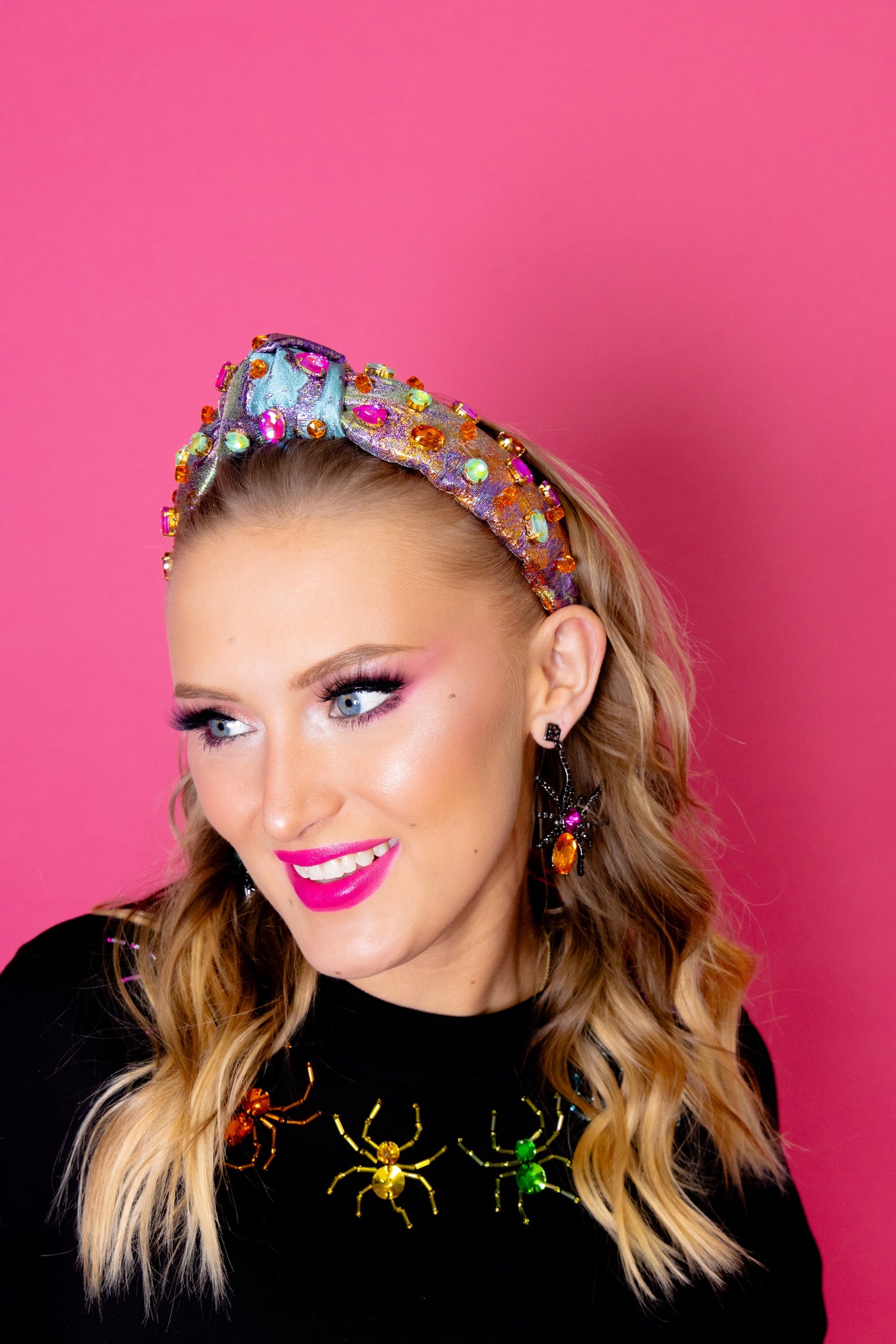 Adult Size Metallic Iridescence Brocade Headband With Crystals