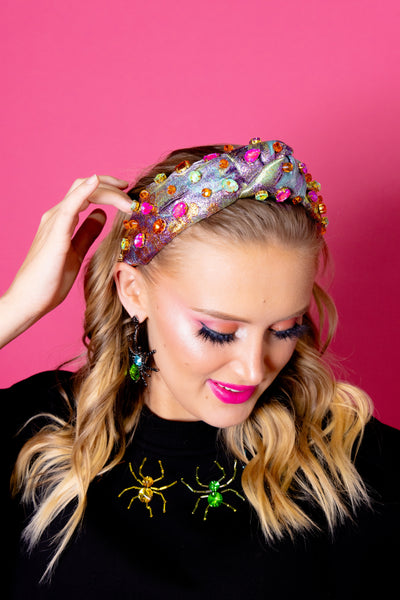 Adult Size Metallic Iridescence Brocade Headband With Crystals