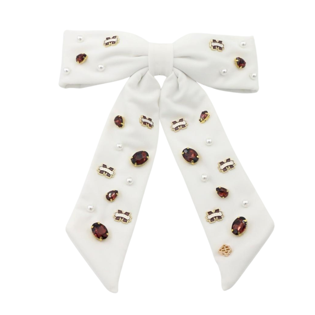 Mississippi State White Bow Barrette