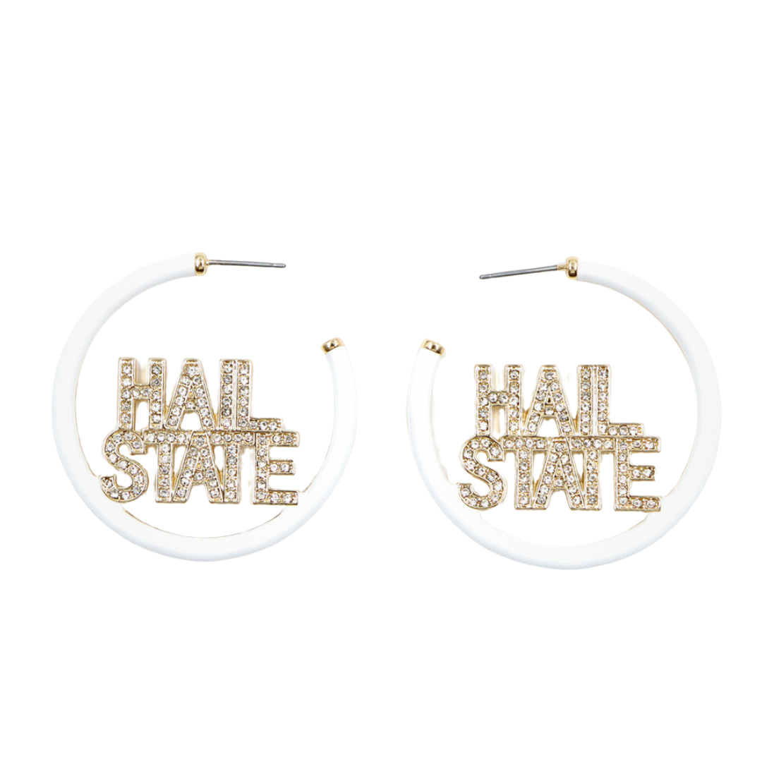 Mississippi State HAIL STATE White Pavé Hoop Earrings