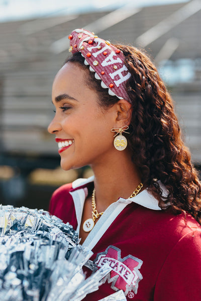 Mississippi State Logo Pearl Medallion Earring