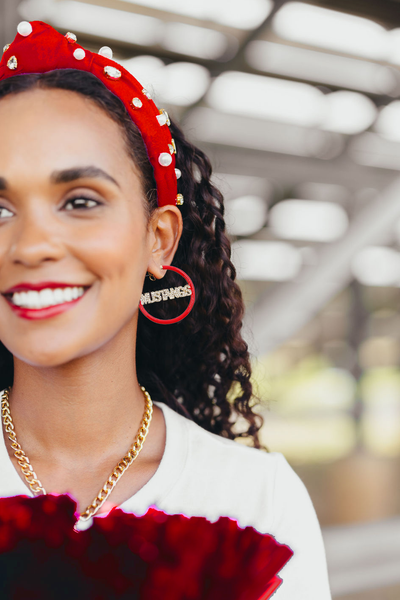 SMU Red Pavé Hoop Earrings